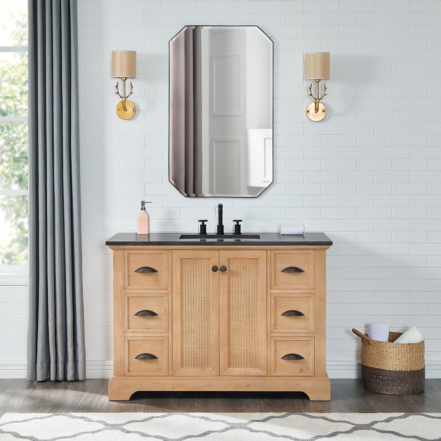 Mobile da bagno Hervas con piano in marmo naturale senza specchio