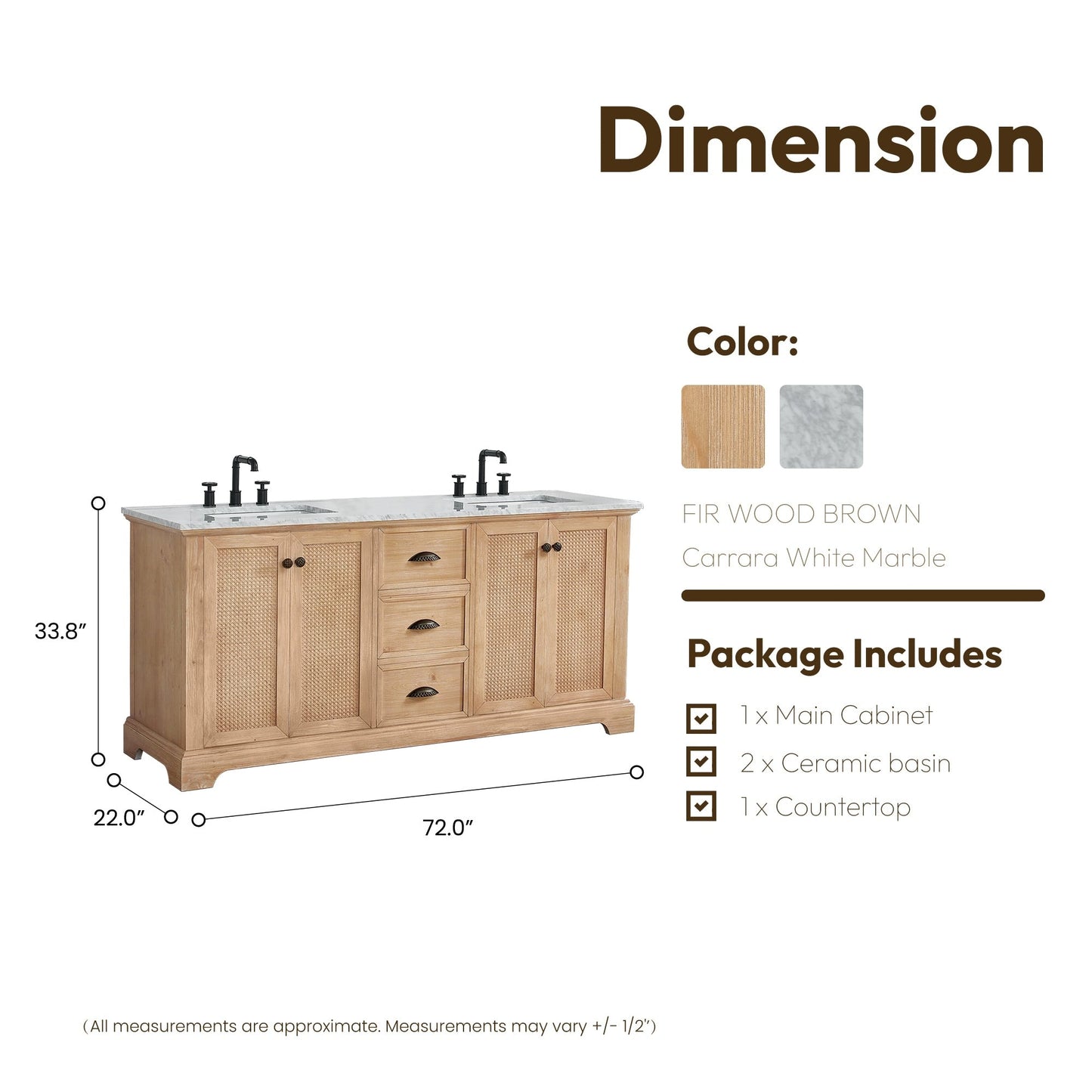 Mobile da bagno Hervas con piano in marmo naturale senza specchio