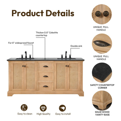 Mobile da bagno Hervas con piano in marmo naturale senza specchio