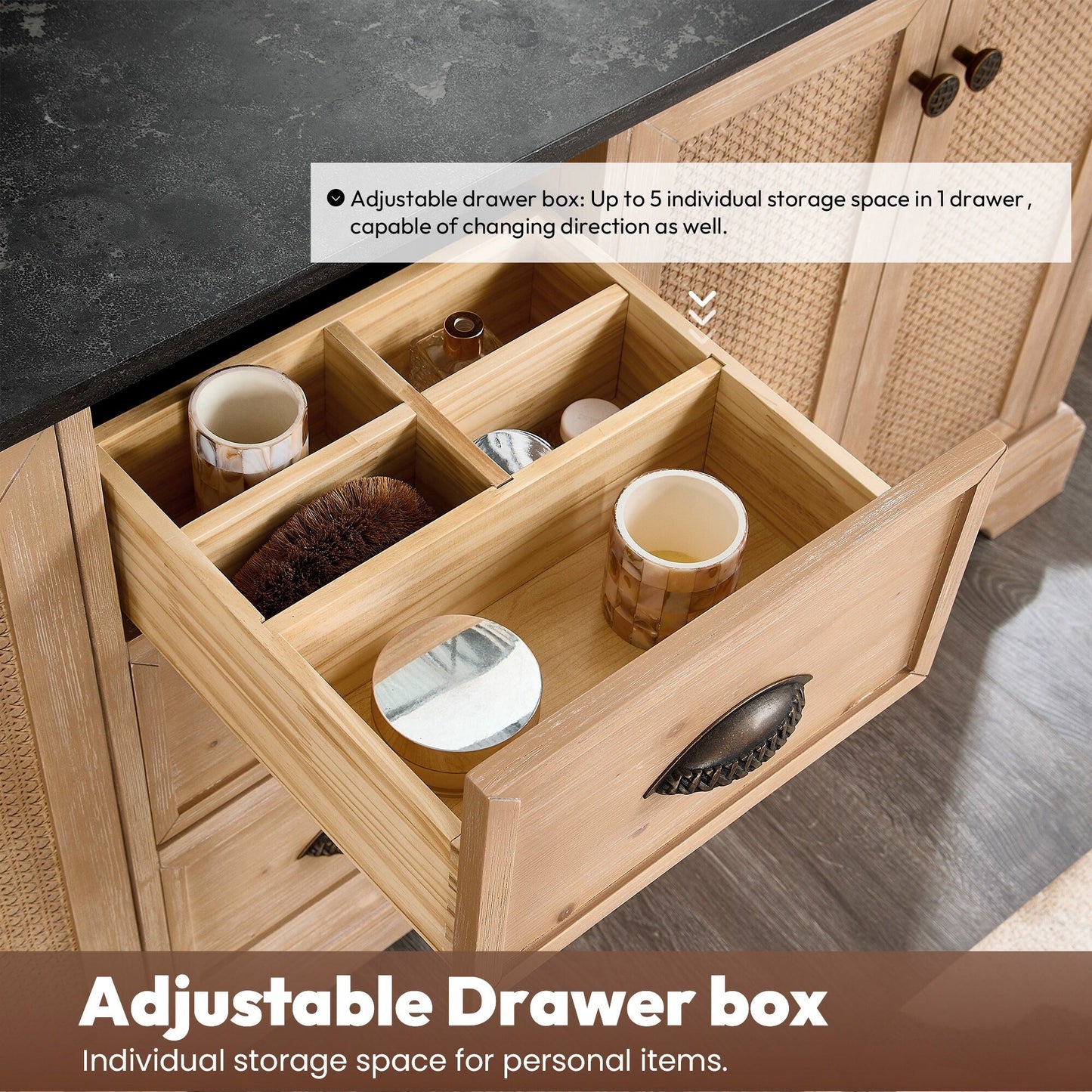 Mobile da bagno Hervas con piano in marmo naturale senza specchio