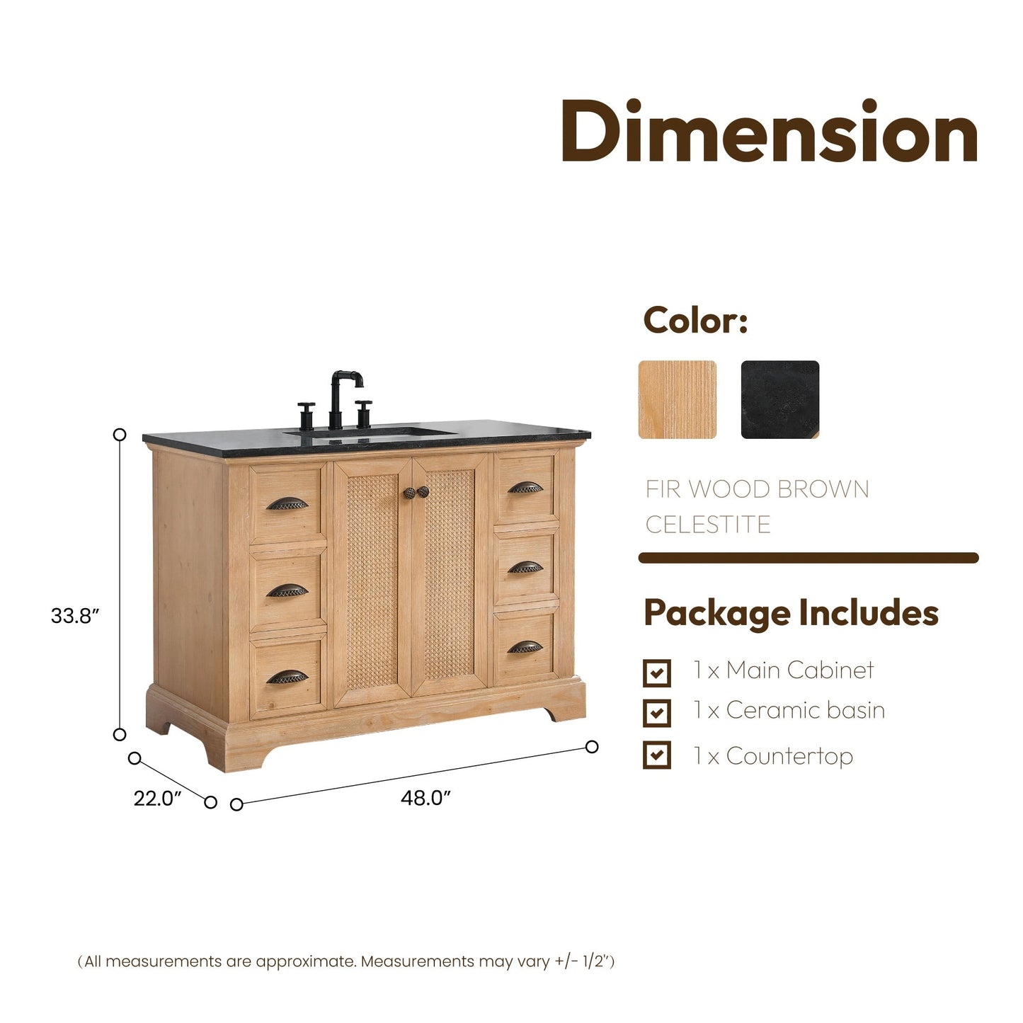 Mobile da bagno Hervas con piano in marmo naturale senza specchio