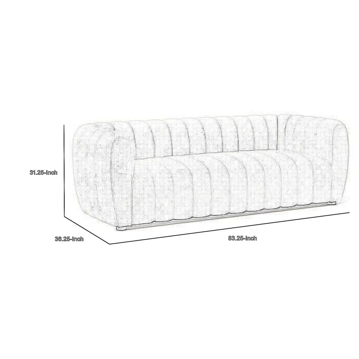 Divano Hery, 83 pollici, bouclé nero, dettagli trapuntati a canale verticale