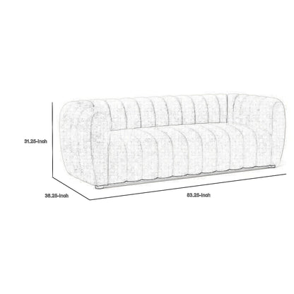 Divano Hery, 83 pollici, bouclé nero, dettagli trapuntati a canale verticale