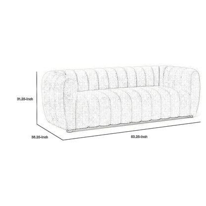 Divano Hery, 83 pollici, bianco bouclé, dettagli trapuntati a canale verticale