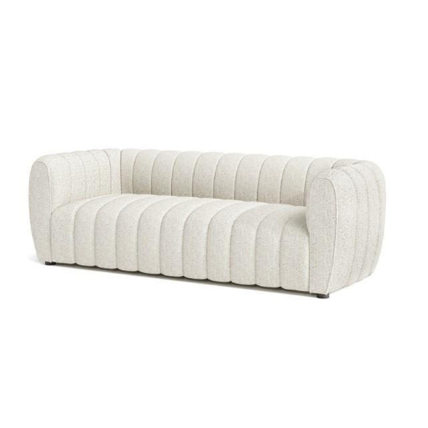 Divano Hery, 83 pollici, bianco bouclé, dettagli trapuntati a canale verticale