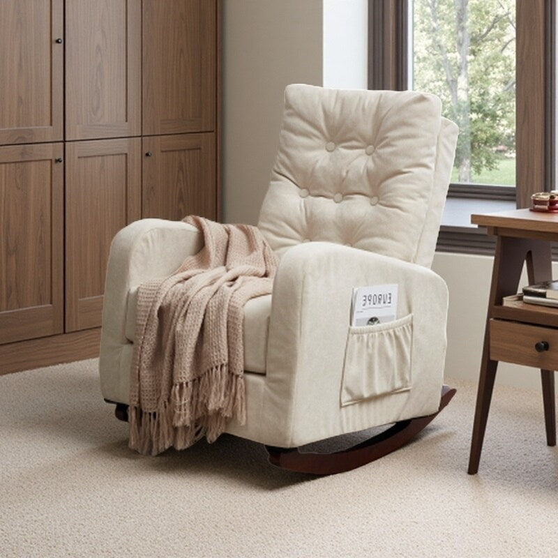 Poltrona reclinabile regolabile con schienale alto, gambe in legno massello, tasche laterali portaoggetti e maggiore comfort per balcone