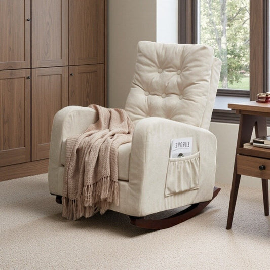 Poltrona reclinabile regolabile con schienale alto, gambe in legno massello, tasche laterali portaoggetti e maggiore comfort per balcone