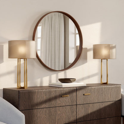 Specchio da parete rotondo classico in stile fattoria con cornice in legno