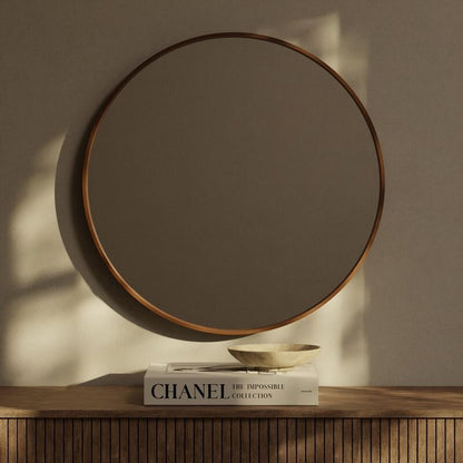 Specchio da parete rotondo classico in stile fattoria con cornice in legno