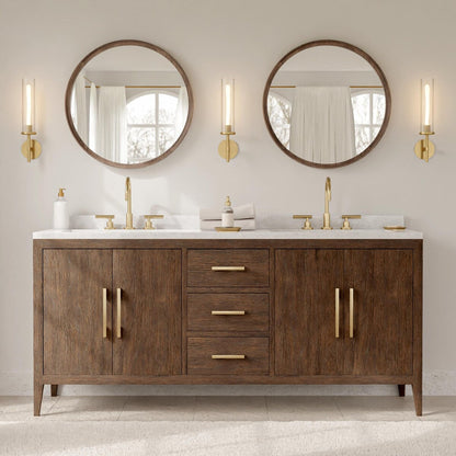 Specchio da parete rotondo classico in stile fattoria con cornice in legno