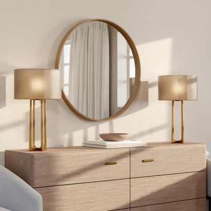 Specchio da parete rotondo classico in stile fattoria con cornice in legno