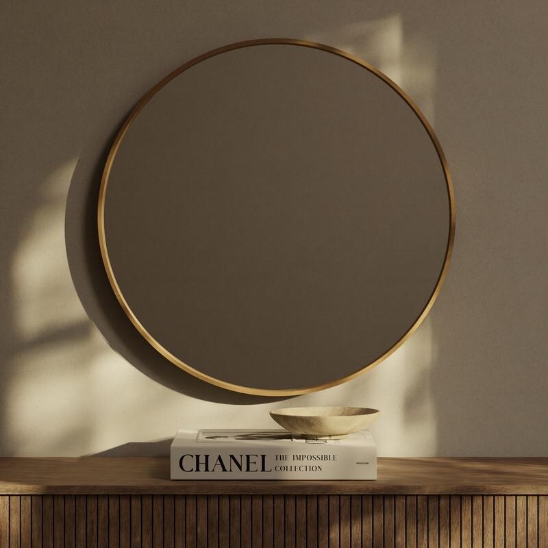 Specchio da parete rotondo classico in stile fattoria con cornice in legno