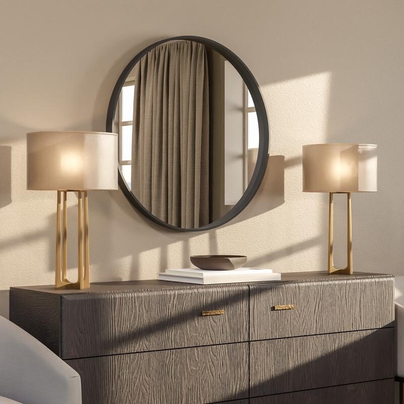 Specchio da parete rotondo classico in stile fattoria con cornice in legno