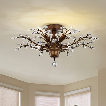 Lampada a filo Holly a 4 luci con foglie di cristallo