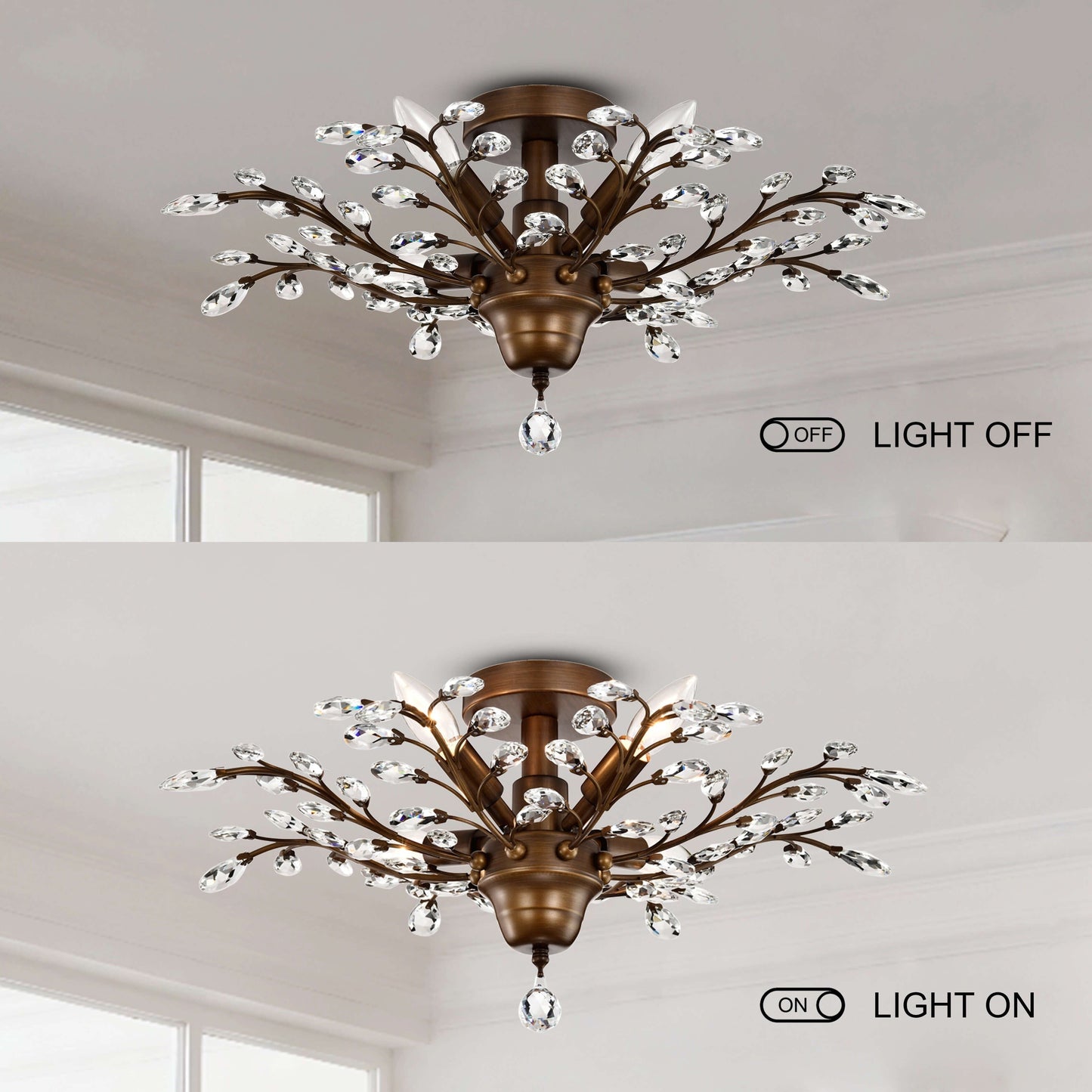 Lampada a filo Holly a 4 luci con foglie di cristallo