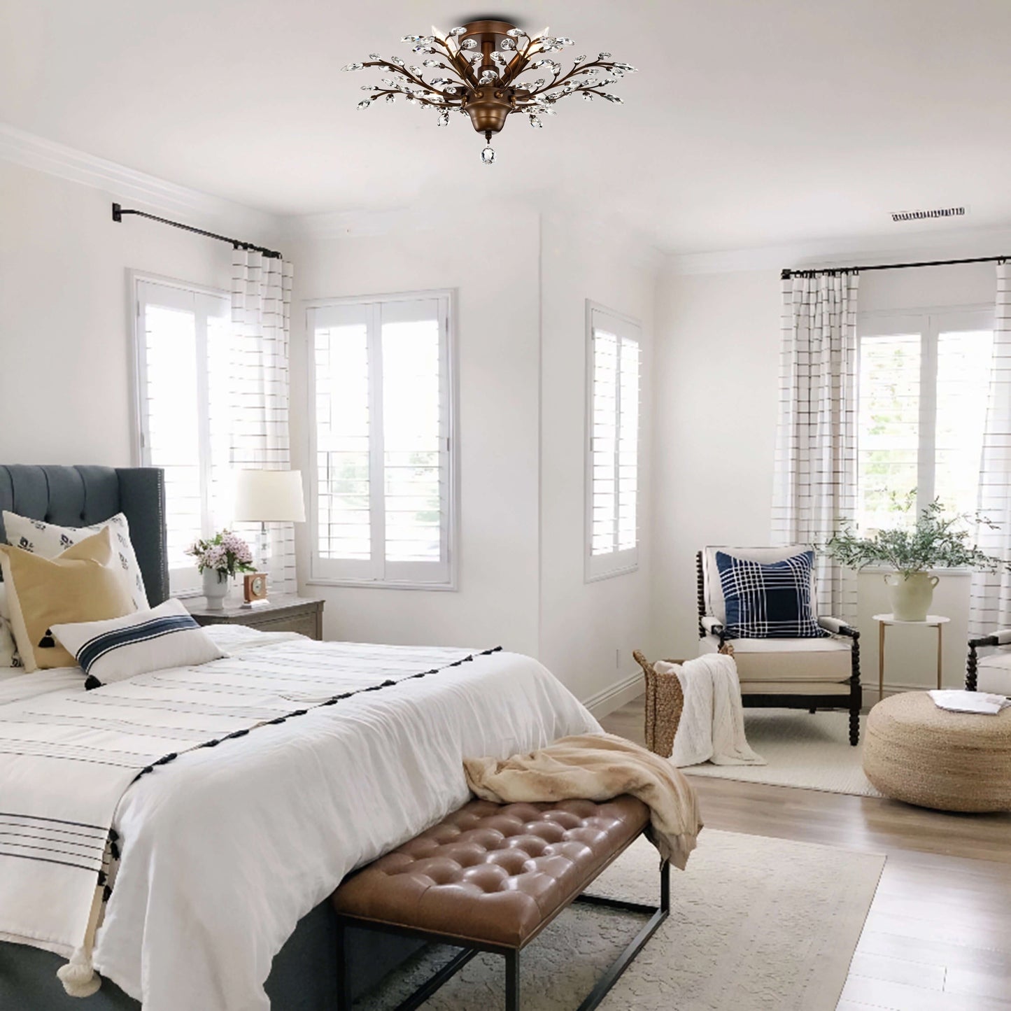 Lampada a filo Holly a 4 luci con foglie di cristallo