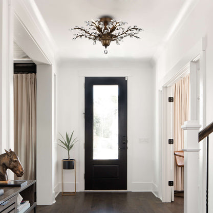 Lampada a filo Holly a 4 luci con foglie di cristallo