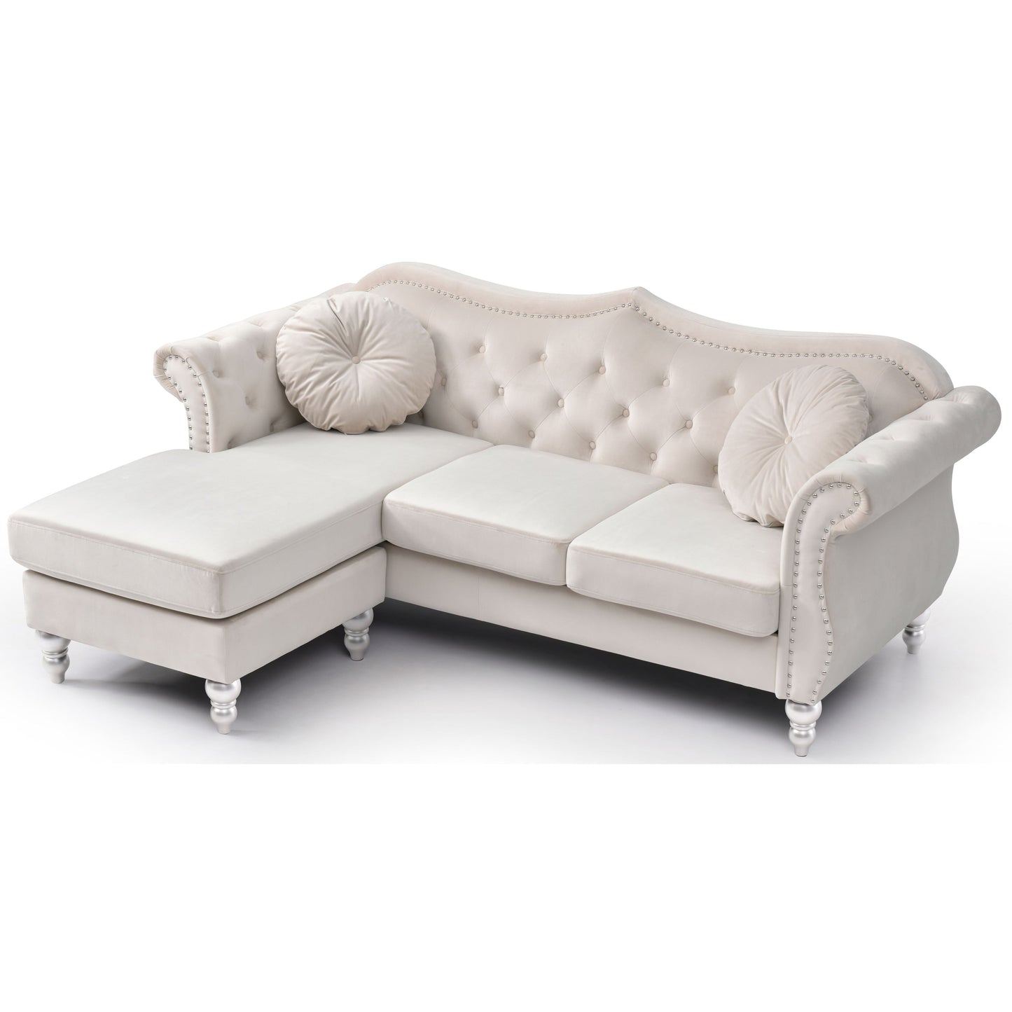Divano in velluto Hollywood con chaise longue reversibile