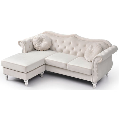 Divano in velluto Hollywood con chaise longue reversibile