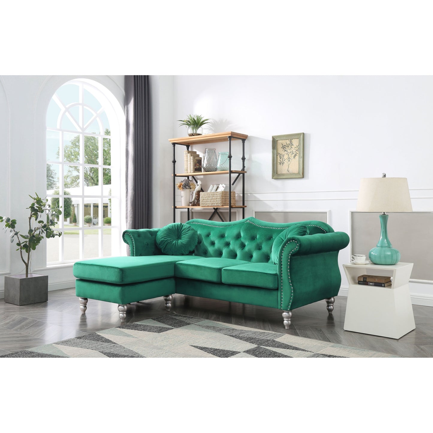 Divano in velluto Hollywood con chaise longue reversibile