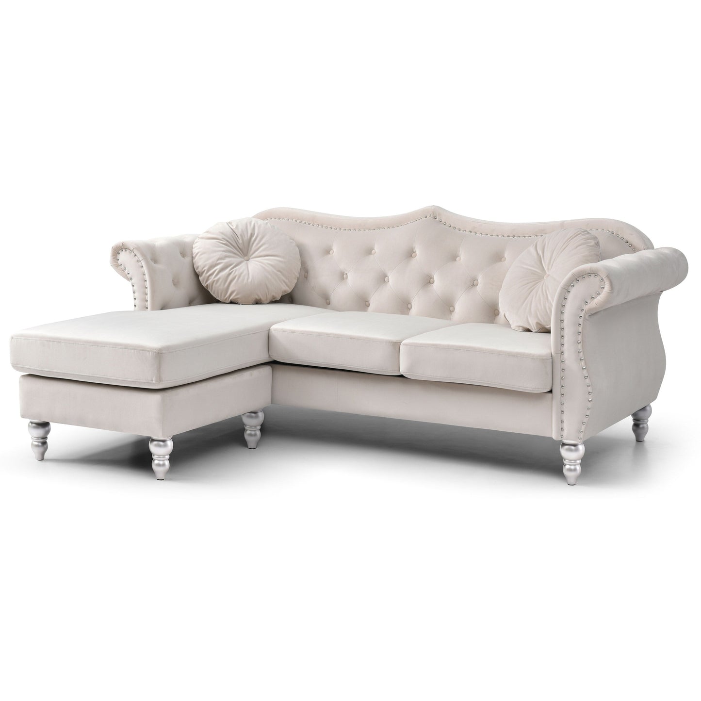Divano in velluto Hollywood con chaise longue reversibile