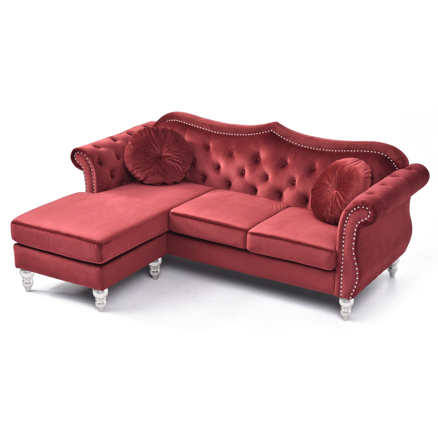 Divano in velluto Hollywood con chaise longue reversibile