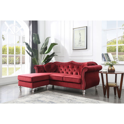 Divano in velluto Hollywood con chaise longue reversibile