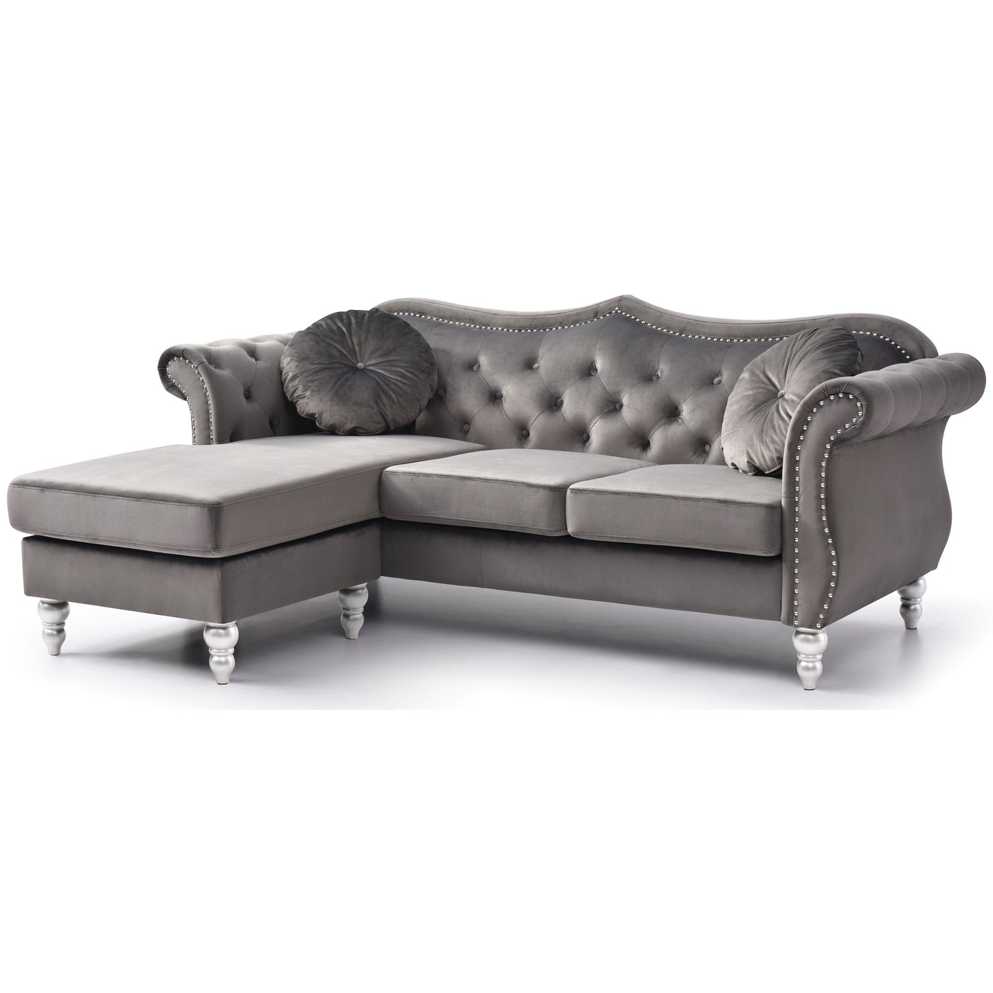 Divano in velluto Hollywood con chaise longue reversibile