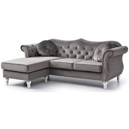 Divano in velluto Hollywood con chaise longue reversibile