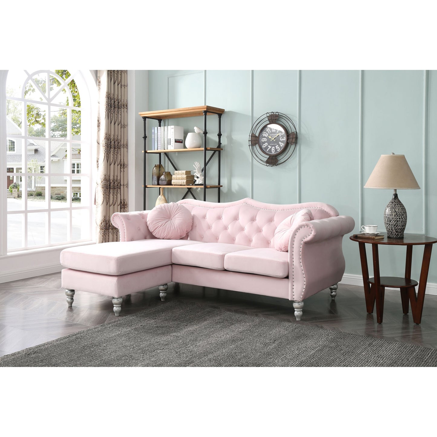Divano in velluto Hollywood con chaise longue reversibile