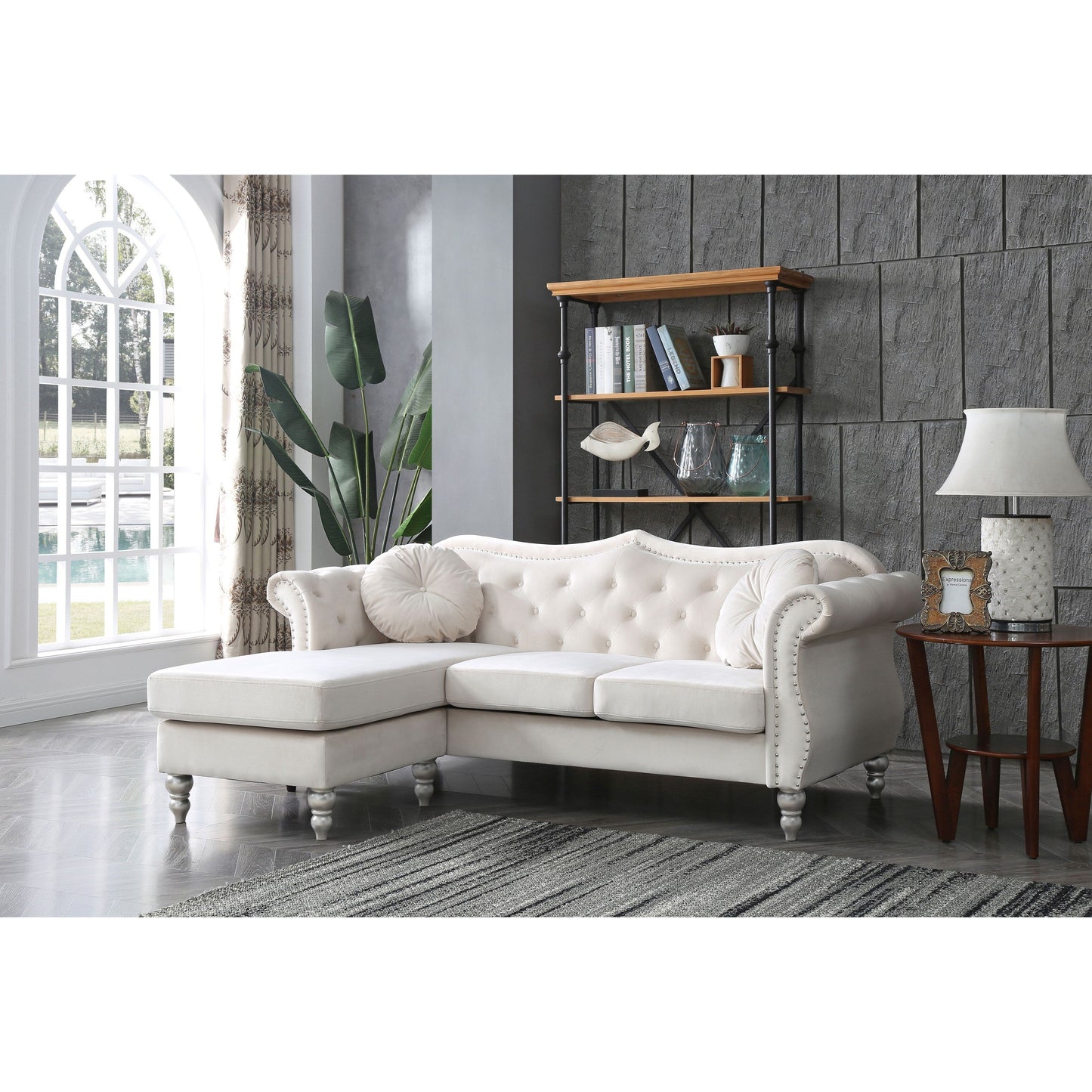 Divano in velluto Hollywood con chaise longue reversibile
