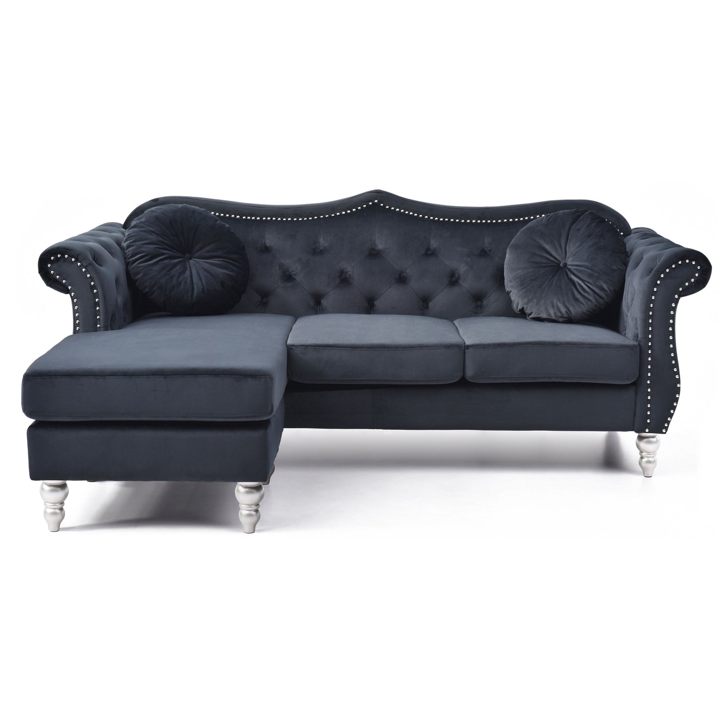 Divano in velluto Hollywood con chaise longue reversibile