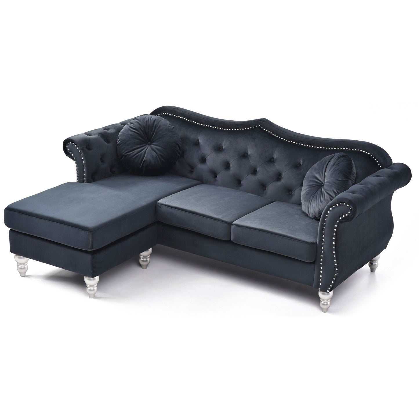 Divano in velluto Hollywood con chaise longue reversibile