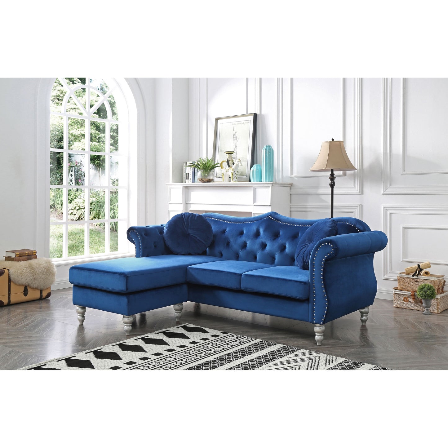 Divano in velluto Hollywood con chaise longue reversibile