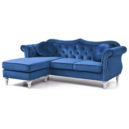 Divano in velluto Hollywood con chaise longue reversibile