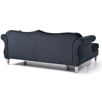Divano in velluto Hollywood con chaise longue reversibile