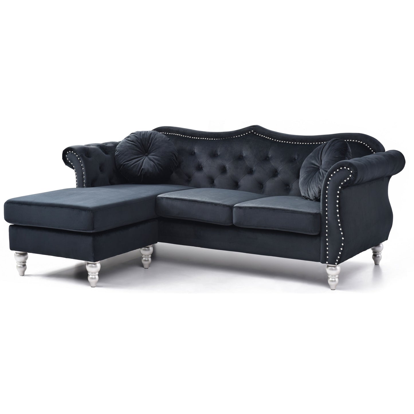 Divano in velluto Hollywood con chaise longue reversibile