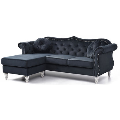 Divano in velluto Hollywood con chaise longue reversibile