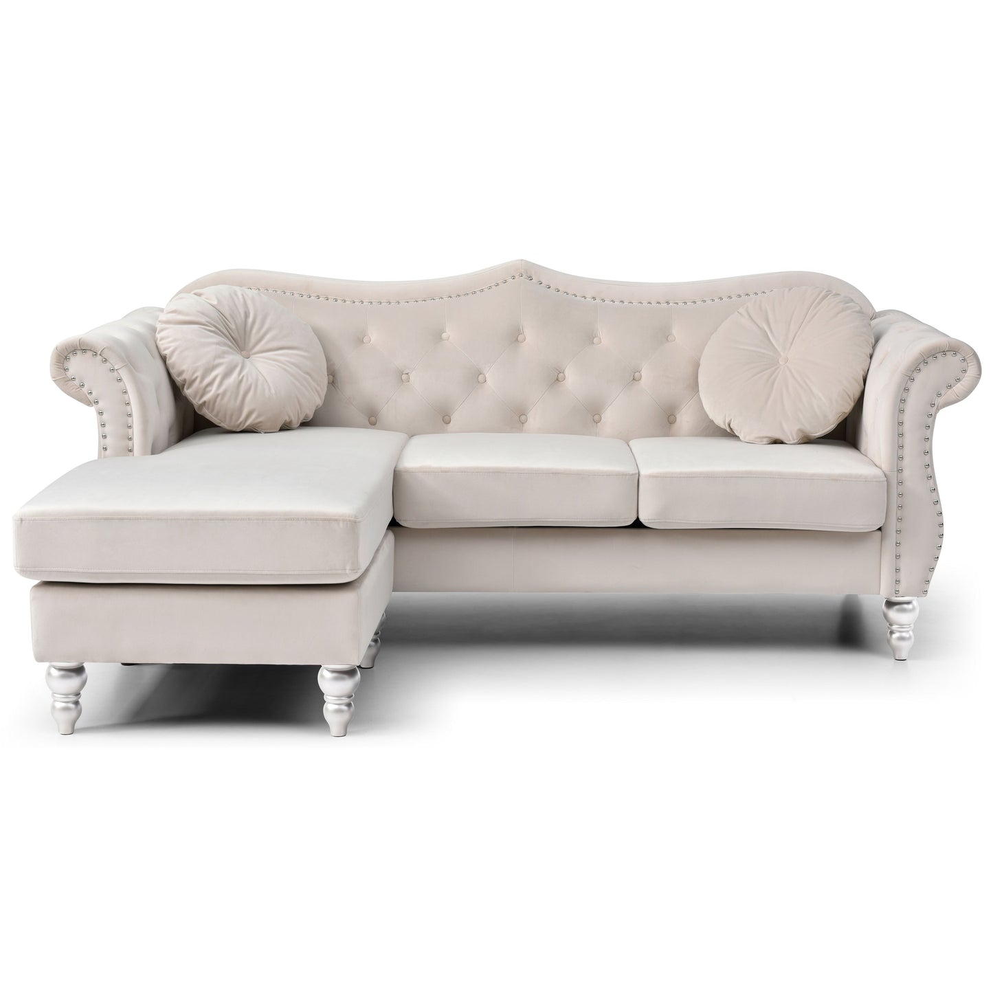 Divano in velluto Hollywood con chaise longue reversibile