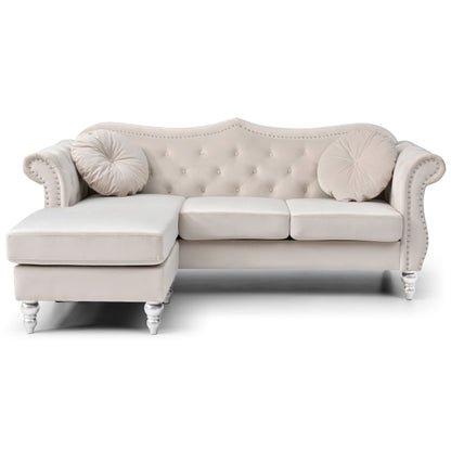 Divano in velluto Hollywood con chaise longue reversibile