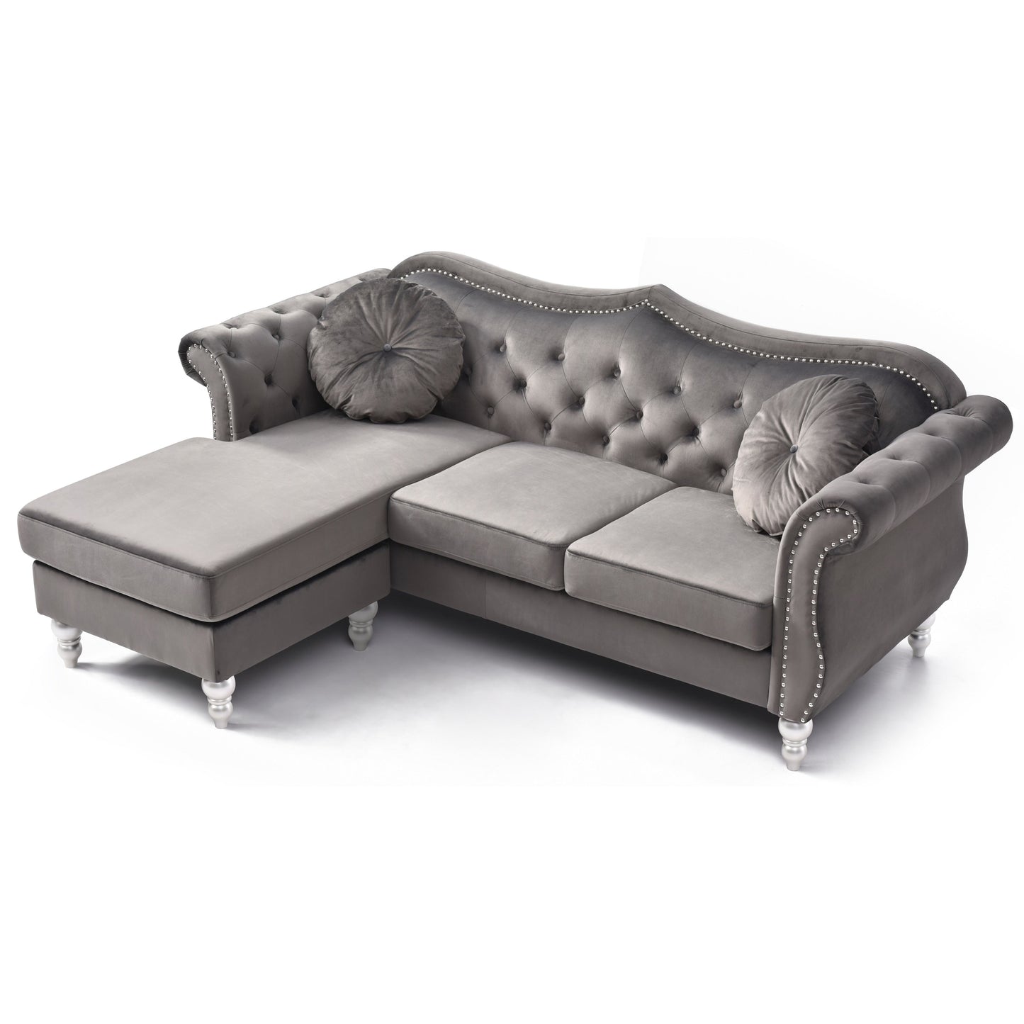 Divano in velluto Hollywood con chaise longue reversibile