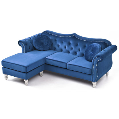 Divano in velluto Hollywood con chaise longue reversibile