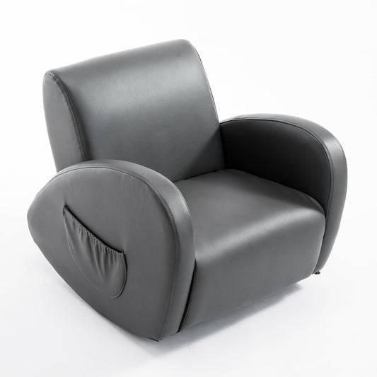 Divano a dondolo per bambini Qaba 20, poltrona con base a dondolo, 2 tasche laterali e materiale PU resistente, grigio