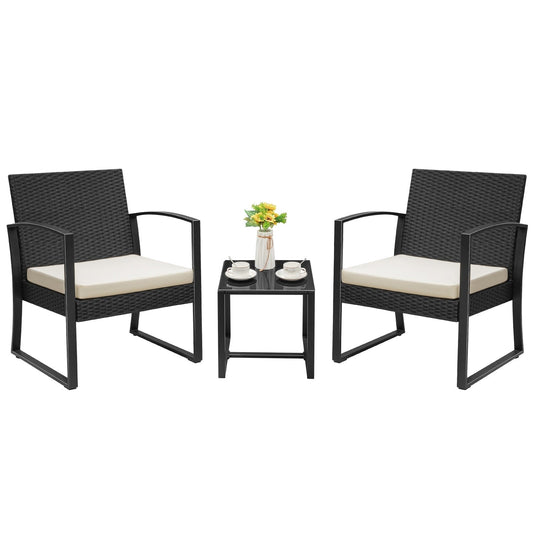 Homall Set da bistrot da esterno in plastica da 3 pezzi, set da conversazione per patio con cuscino e tavolo