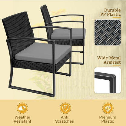 Homall Set da bistrot da esterno in plastica da 3 pezzi, set da conversazione per patio con cuscino e tavolo