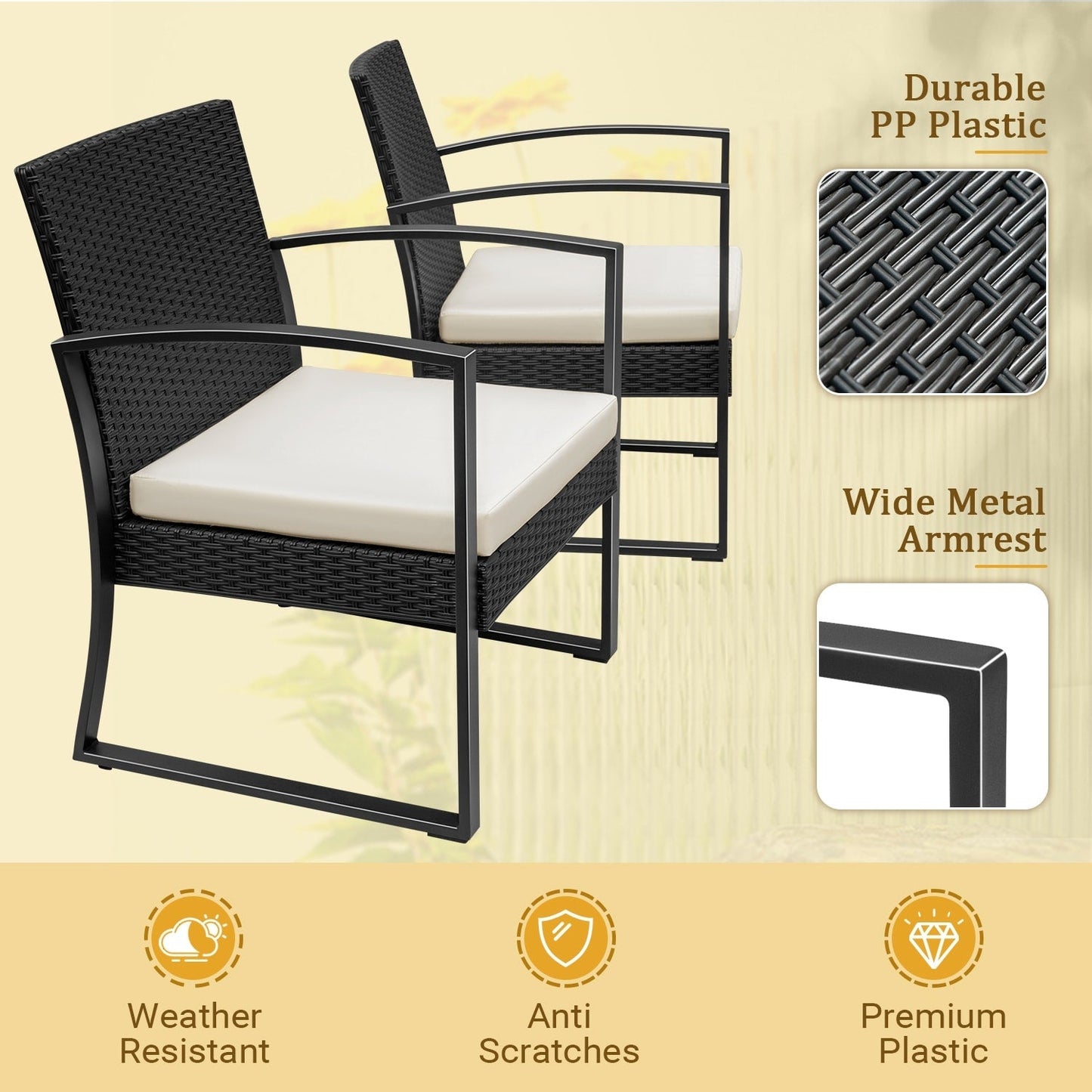 Homall Set da bistrot da esterno in plastica da 3 pezzi, set da conversazione per patio con cuscino e tavolo