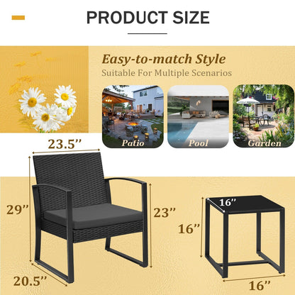 Homall Set da bistrot da esterno in plastica da 3 pezzi, set da conversazione per patio con cuscino e tavolo