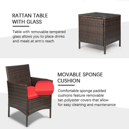 Homall Set di 3 mobili da giardino per patio, sedie in vimini e rattan PE con tavolo