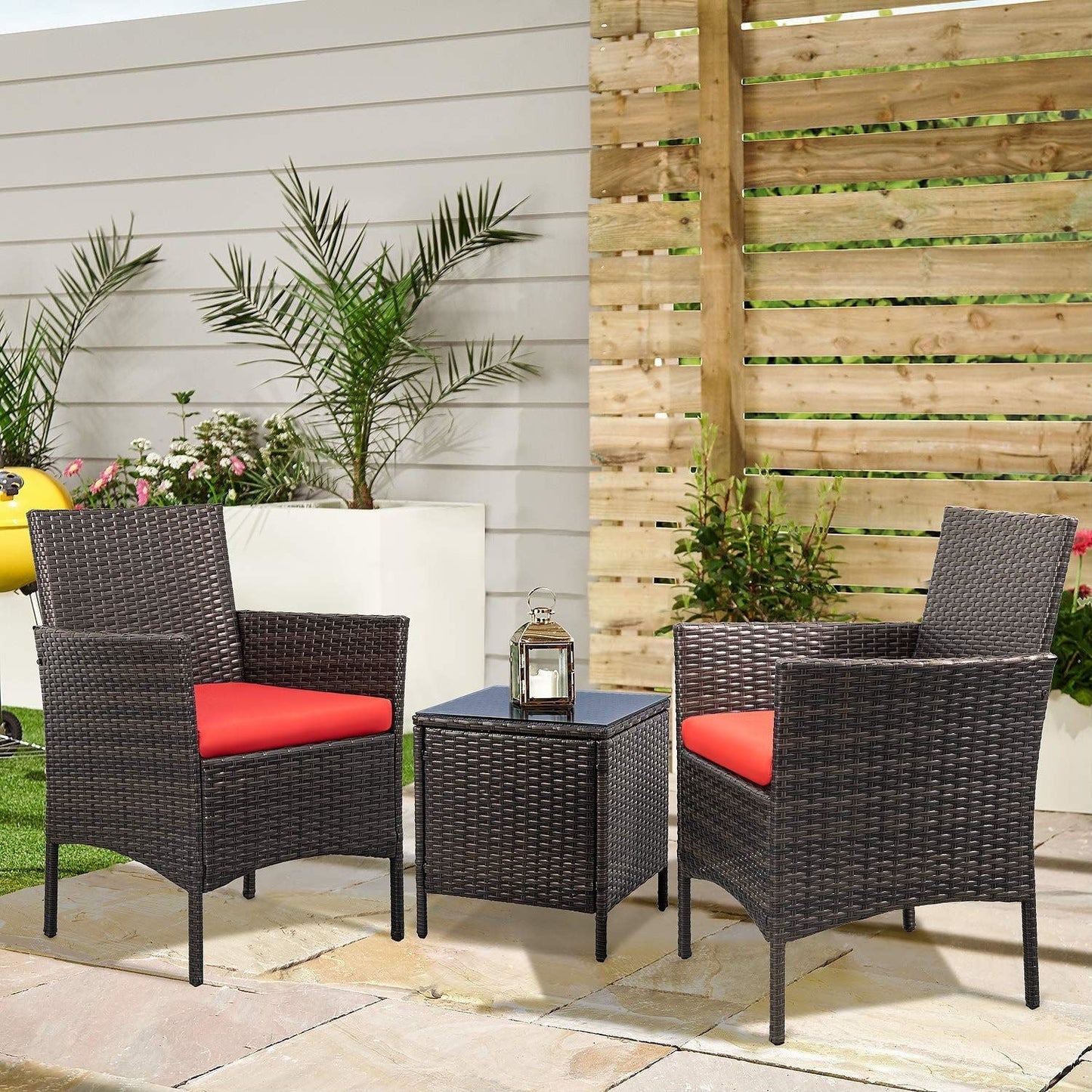 Homall Set di 3 mobili da giardino per patio, sedie in vimini e rattan PE con tavolo