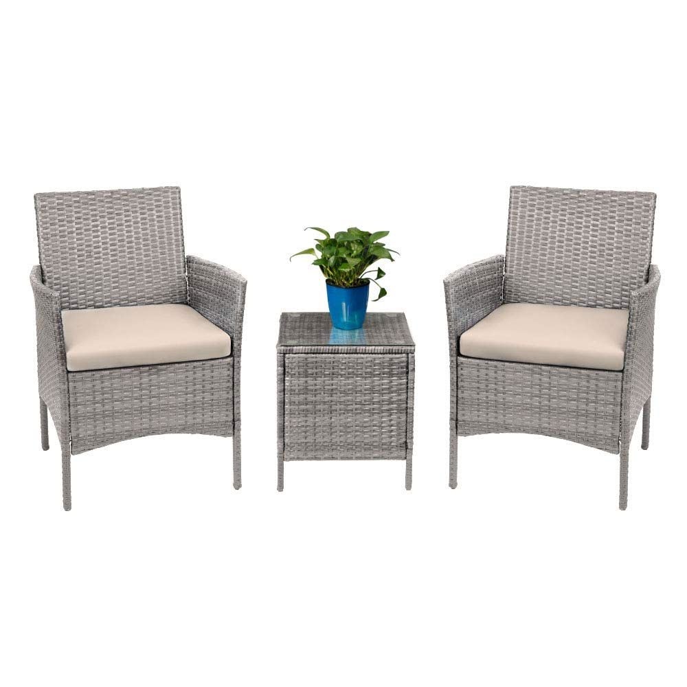 Homall Set di 3 mobili da giardino per patio, sedie in vimini e rattan PE con tavolo